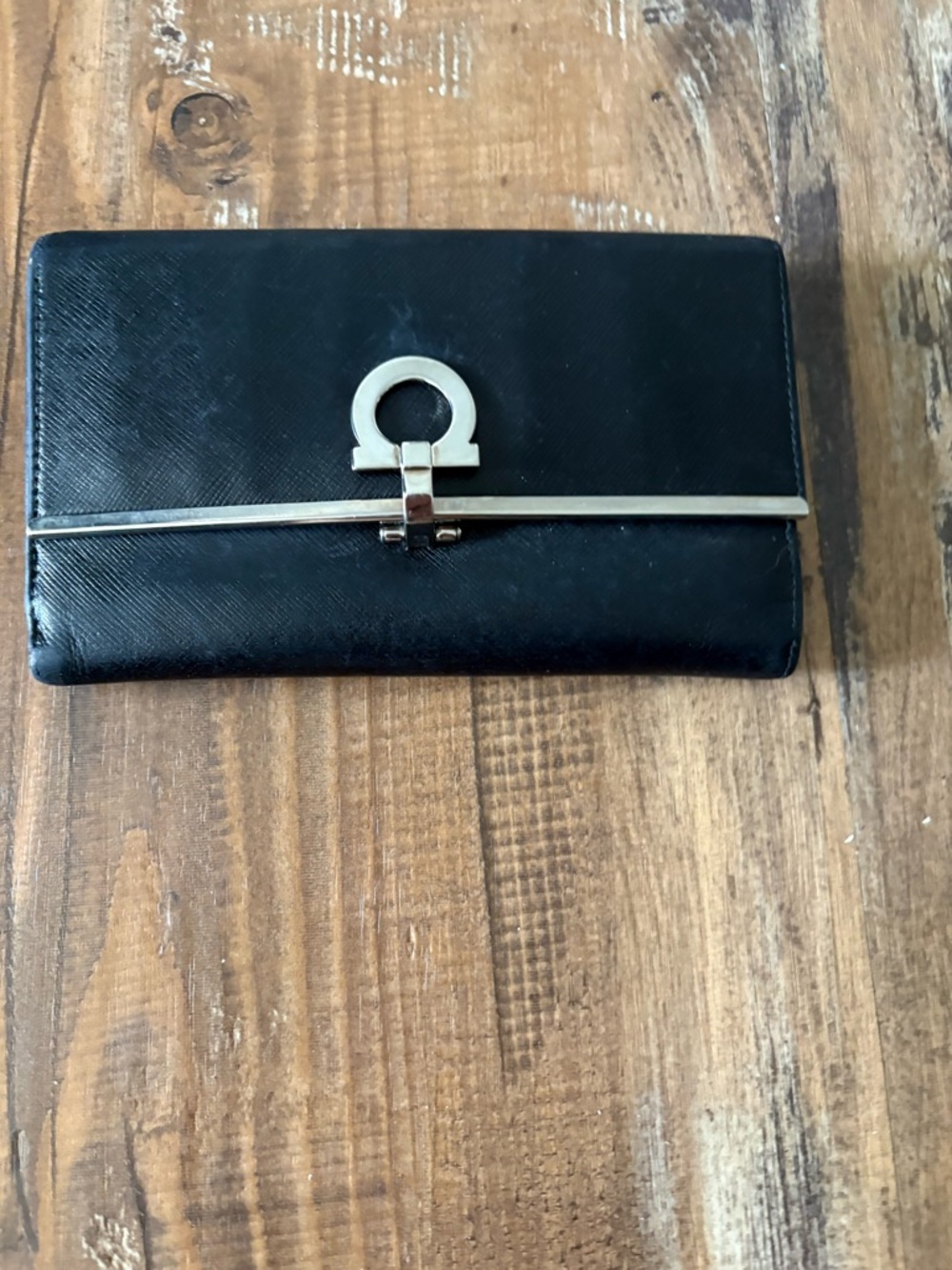 Salvatore Ferragamo Black Wallet with Gold Logo Accent